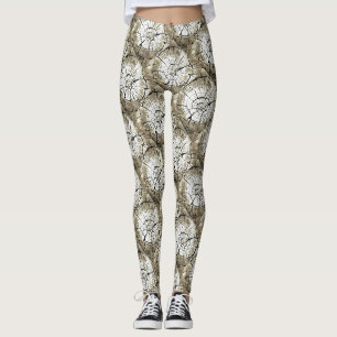 Tree Stump In Pale Grey Monotone Abstract Art Leggings