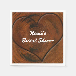 Tree Stump with Carved Heart Rustic Wedding Napkin