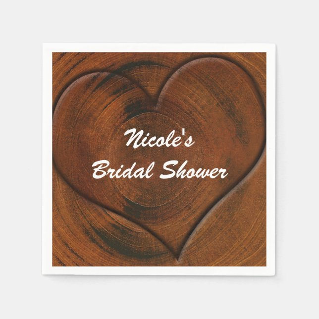 Tree Stump with Carved Heart Rustic Wedding Napkin (Front)