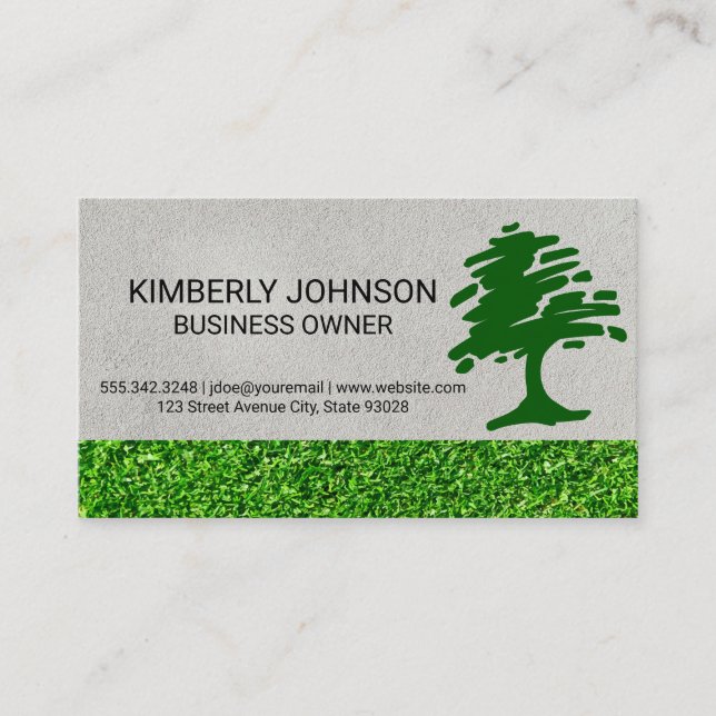 Tree Stylised Logo | Lawn Care Business Card (Front)