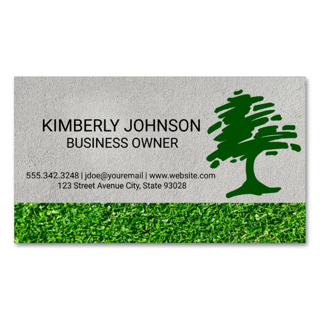 Tree Stylised Logo | Lawn Care Magnetic Business Card (Front)