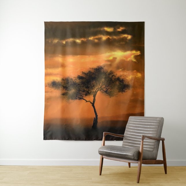 Tree Sunbeams Sunrise Tapestry (In Situ)