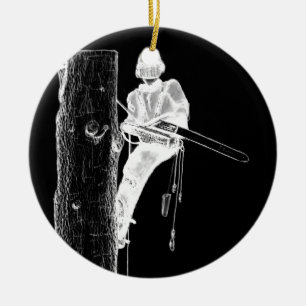 Tree Surgeon Arborist at work present Chainsaw Ceramic Tree Decoration