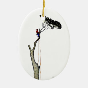 Tree Surgeon Arborist at work present Chainsaw Gif Ceramic Tree Decoration