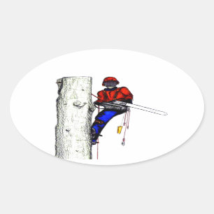Tree Surgeon Arborist at work present Chainsaw Oval Sticker