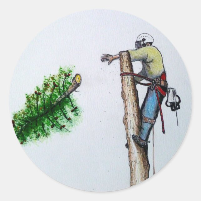 Tree Surgeon Arborist at work present Classic Round Sticker (Front)