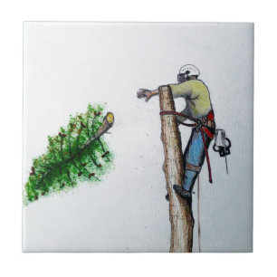 Tree Surgeon Arborist at work present Tile
