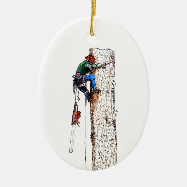 Tree Surgeon Arborist Chainsaw Ceramic Tree Decoration (Front)
