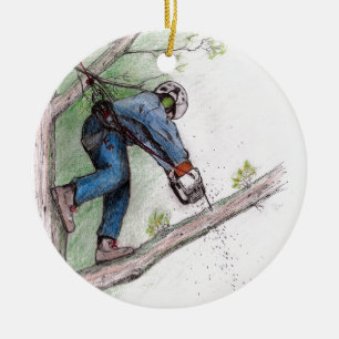 Tree Surgeon Arborist Chainsaw Ceramic Tree Decoration