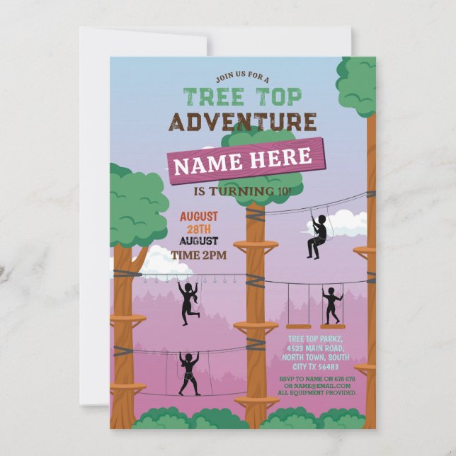 Tree Top Birthday Pink Girl Adventure Park Outdoor Invitation (Front)
