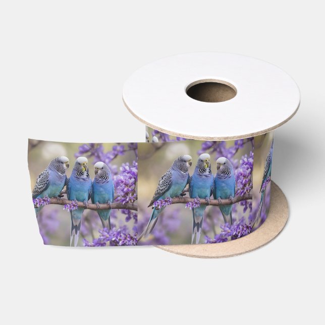 Tree Top Chatter: Blue Budgies In Jacaranda Tree, Satin Ribbon (Spool)