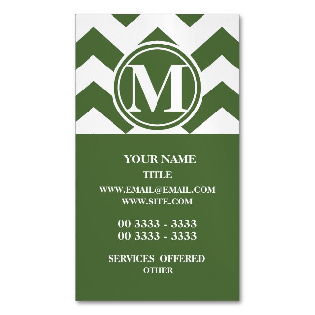 Tree Top Chevron Monogrammed Magnetic Business Card (Front Vertical)