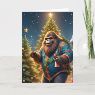 Tree Trimming Sasquatch Holiday Card