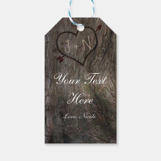 Tree Trunk + Carved Heart Rustic Gift Tag (Front)