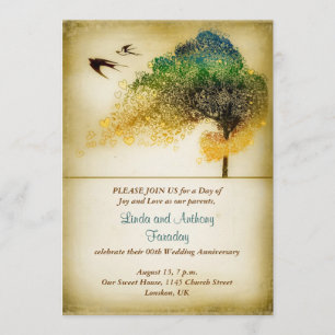 tree vintage art wedding anniversary invitation