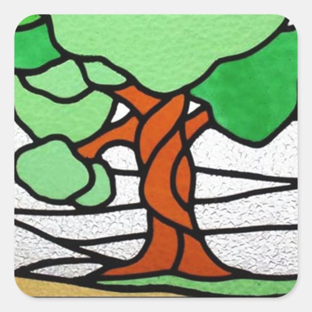 Tree | Vintage Stained Glass Circa 1920 Square Sticker (Front)