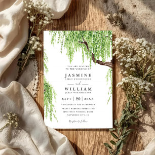 Tree Weeping Willow Rustic Budget QR Code Wedding Invitation
