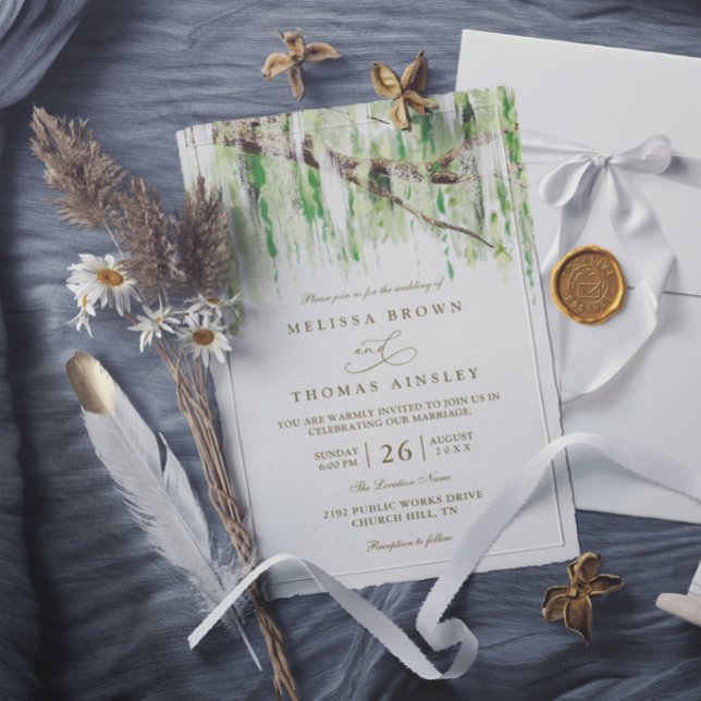 Tree Weeping Willow Rustic Elegant Modern Wedding Invitation (Creator Uploaded)