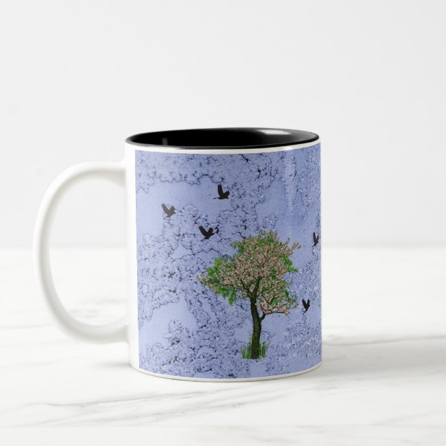 Tree with Birds   Two-Tone Coffee Mug (Left)