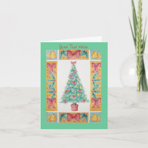 tree with decorations red bows bells christmas holiday card