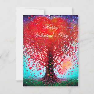 Tree with falling hearts valentine holiday card
