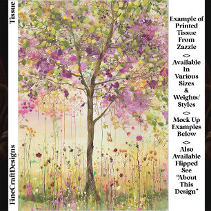 Tree with Floral Embroidery Accents EE5R Decoupage Tissue Paper
