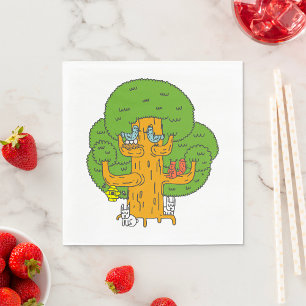 Tree with Forest Animals Cute Nature Napkin