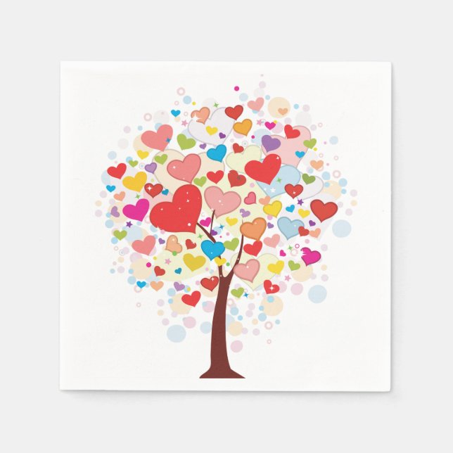 Tree With Heart Shaped Leaves Paper Napkins (Front)