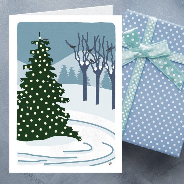 Tree with Lights Snow Blank Card (Creator Uploaded)