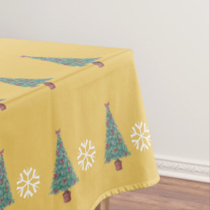 tree with red bows gold bells for christmas tablecloth
