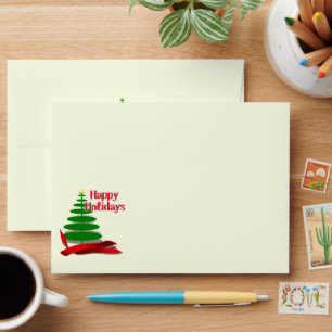 Tree with Red Ribbon Christmas Envelope