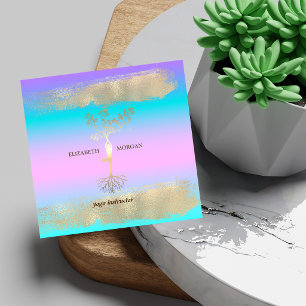 Tree Women Gold Brush Stroke Holographic Yoga Square Business Card