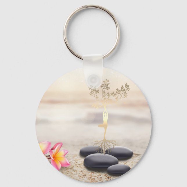  Tree Women Silhouette Zen Stones    Key Ring (Front)