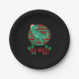 Tree Wrex! T Rex Christmas Tree Funny Dinosaur Pun Paper Plate