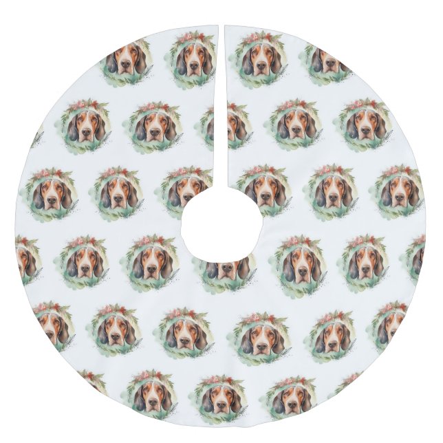 Treeing Walker Christmas Wreath Festive Pup  Brushed Polyester Tree Skirt (Front)