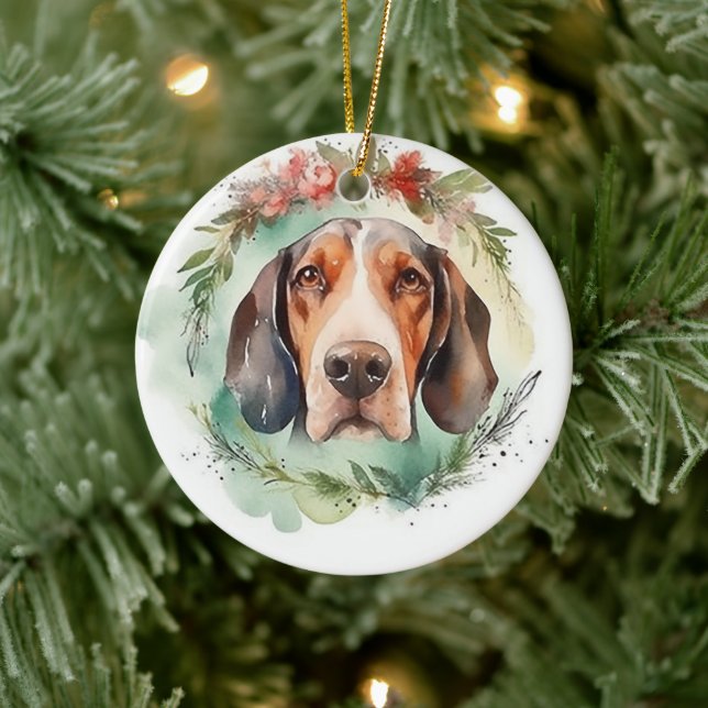 Treeing Walker Christmas Wreath Festive Pup  Ceramic Tree Decoration (Tree)