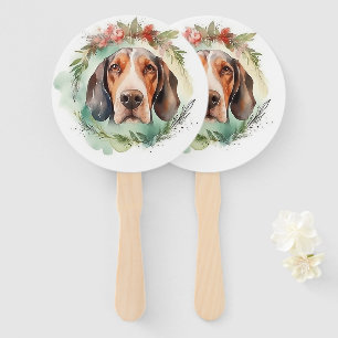 Treeing Walker Christmas Wreath Festive Pup Hand Fan