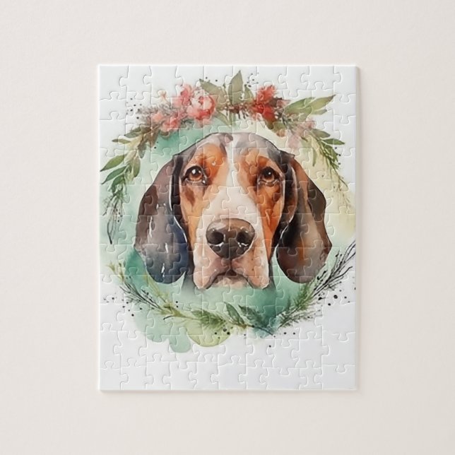 Treeing Walker Christmas Wreath Festive Pup  Jigsaw Puzzle (Vertical)