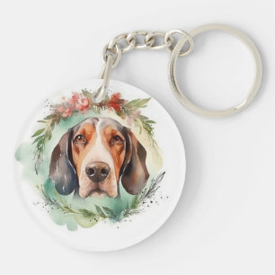 Treeing Walker Christmas Wreath Festive Pup Key Ring