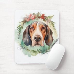 Treeing Walker Christmas Wreath Festive Pup Mouse Pad