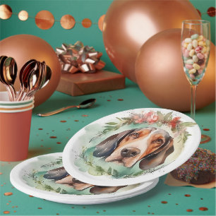 Treeing Walker Christmas Wreath Festive Pup  Paper Plate