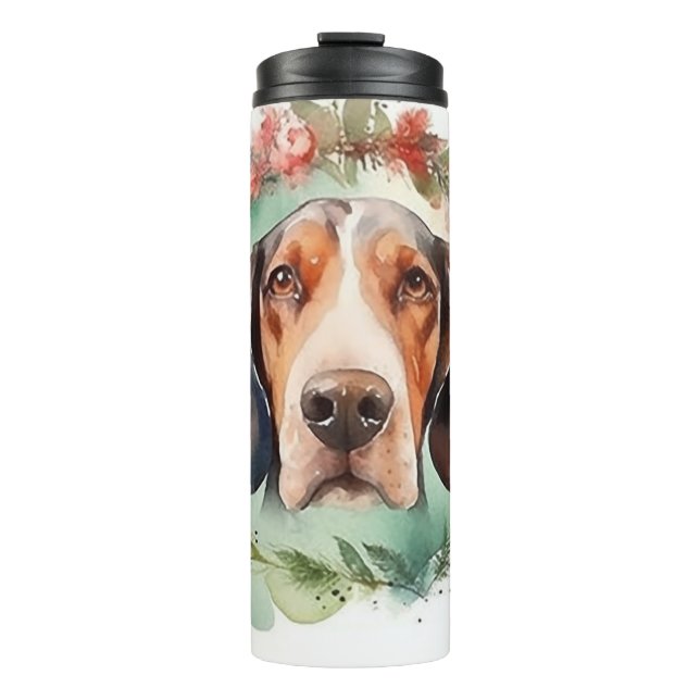 Treeing Walker Christmas Wreath Festive Pup  Thermal Tumbler (Front)