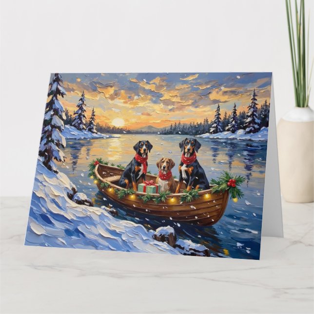 Treeing Walker Coonhound Christmas Boat Holiday Card (Front)