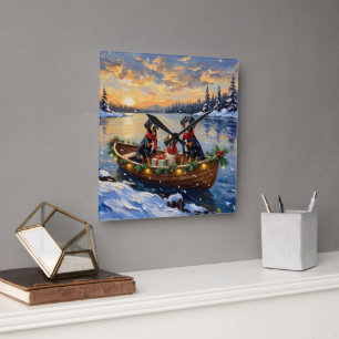 Treeing Walker Coonhound Christmas Boat Holiday Square Wall Clock