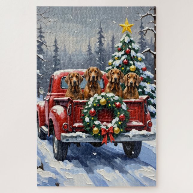 Treeing Walker Coonhound Christmas Red Truck Jigsaw Puzzle (Vertical)