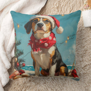 Treeing Walker Coonhound Christmas Vintage Beach Cushion