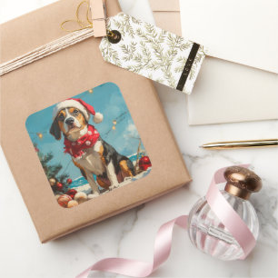 Treeing Walker Coonhound Christmas Vintage Beach  Square Sticker