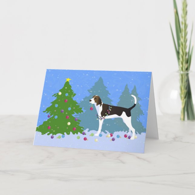 Treeing Walker Coonhound Decorating Christmas Tree Holiday Card (Front)