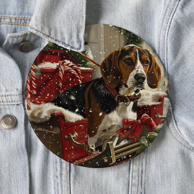 Treeing Walker Coonhound Dog Christmas Festive 6 Cm Round Badge (In Situ)