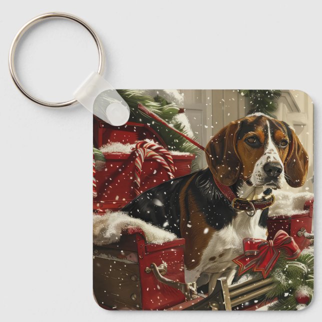 Treeing Walker Coonhound Dog Christmas Festive Key Ring (Front)